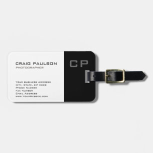 Standard Monogram Modern White Black Business Card Luggage Tag