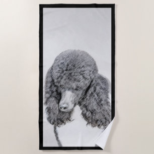 Standard Poodle Black Parti Painting - Dog Art Beach Towel