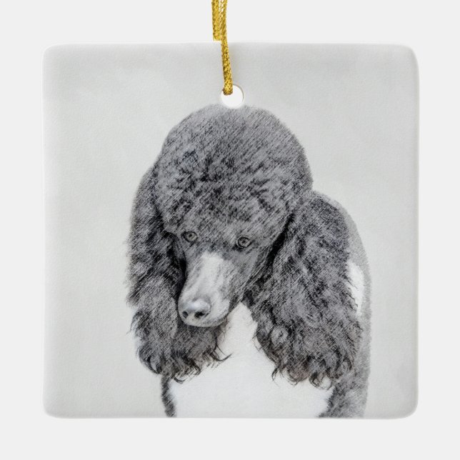 Standard Poodle Black Parti Painting - Dog Art Ceramic Ornament (Front)