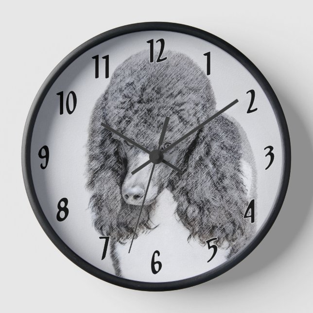 Standard Poodle Black Parti Painting - Dog Art Clock (Front)