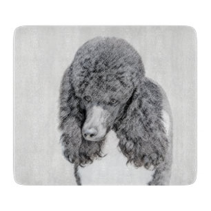 Standard Poodle Black Parti Painting - Dog Art Cutting Board