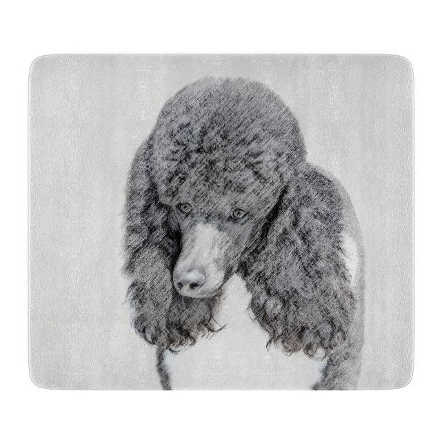 Standard Poodle Black Parti Painting - Dog Art Cutting Board (Front)