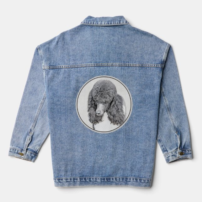Standard Poodle Black Parti Painting - Dog Art Denim Jacket (Back)