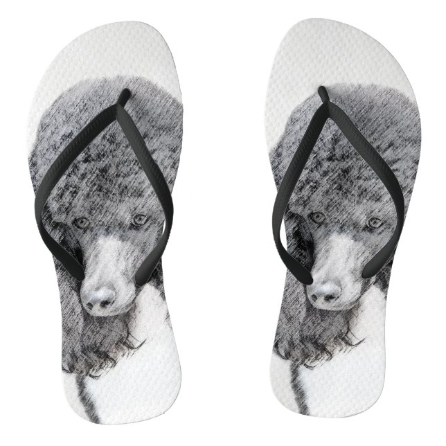 Standard Poodle Black Parti Painting - Dog Art Flip Flops (Footbed)
