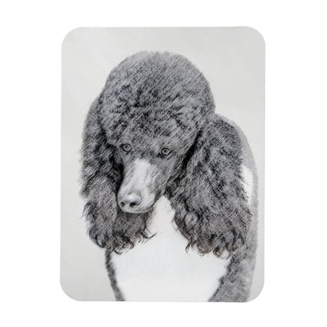 Standard Poodle Black Parti Painting - Dog Art Magnet (Vertical)