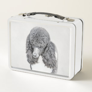Standard Poodle Black Parti Painting - Dog Art Metal Lunch Box