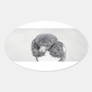 Standard Poodle Black Parti Painting - Dog Art Oval Sticker