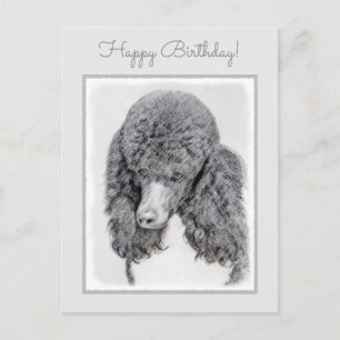 Standard Poodle Black Parti Painting - Dog Art Postcard