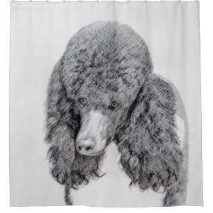 Standard Poodle Black Parti Painting - Dog Art Shower Curtain