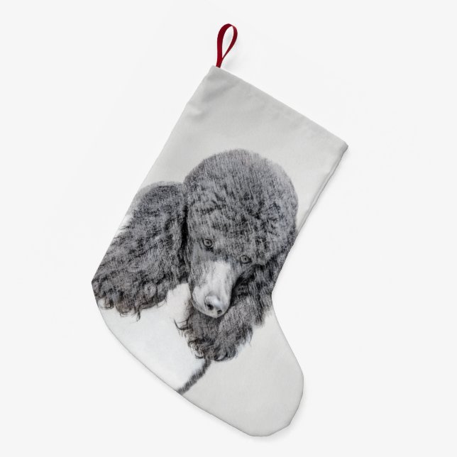 Standard Poodle Black Parti Painting - Dog Art Small Christmas Stocking (Front (Hanging))