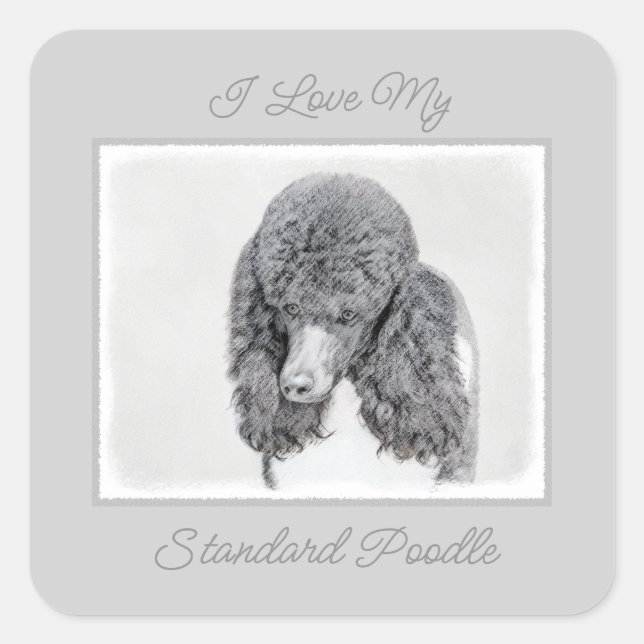 Standard Poodle Black Parti Painting - Dog Art Squ Square Sticker (Front)