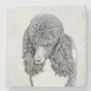 Standard Poodle Black Parti Painting - Dog Art Stone Coaster