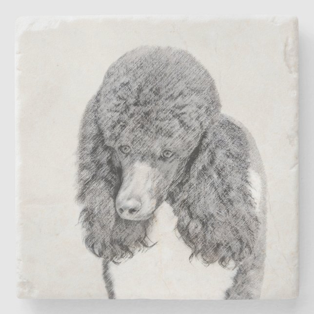 Standard Poodle Black Parti Painting - Dog Art Stone Coaster (Front)