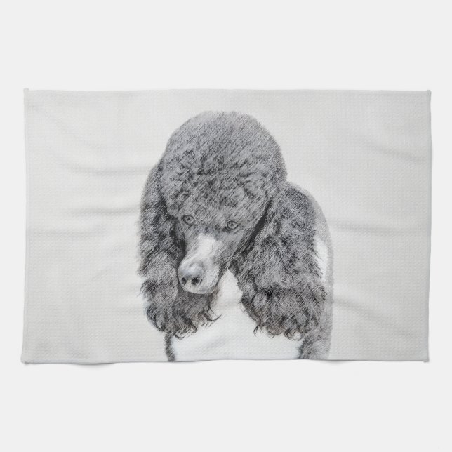 Standard Poodle Black Parti Painting - Dog Art Tea Towel (Horizontal)