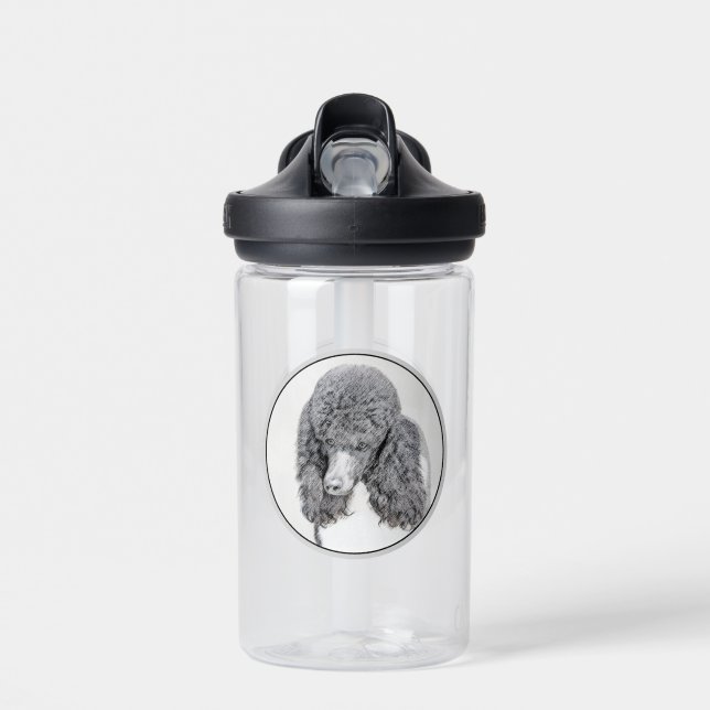 Standard Poodle Black Parti Painting - Dog Art Water Bottle (Front)