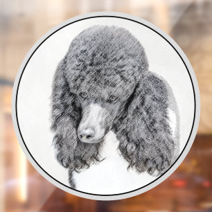Standard Poodle Black Parti Painting - Dog Art Window Cling