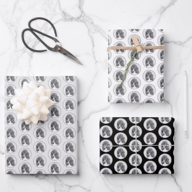 Standard Poodle Black Parti Painting - Dog Art Wrapping Paper Sheet (Front)
