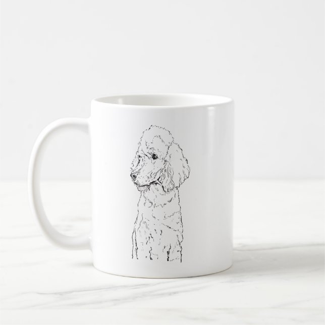 Standard Poodle Dog Illustration - Ink Art Coffee Mug (Left)