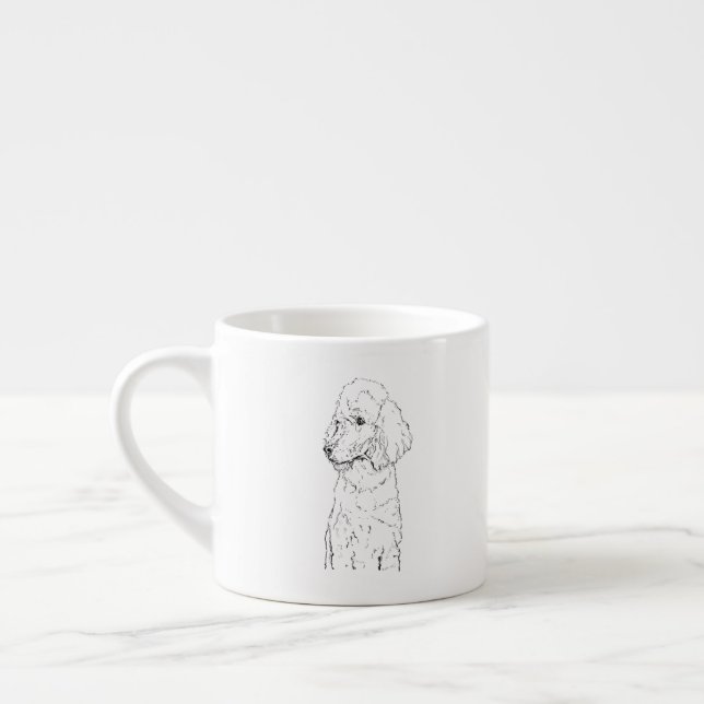 Standard Poodle Dog Illustration - Ink Art Espresso Cup (Left)