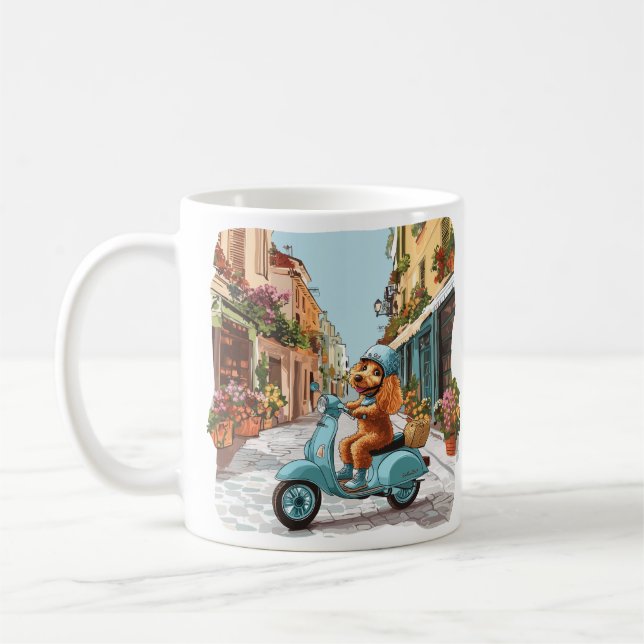 Standard Poodle Dog Riding Scooter Coffee Mug (Left)