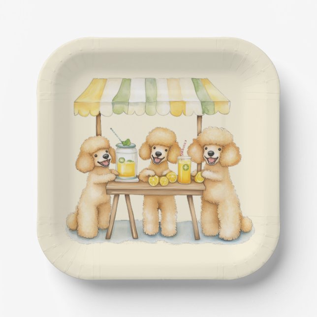Standard Poodle Dogs Running A Lemonade Stand Paper Plate (Front)