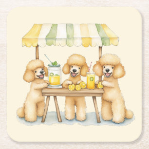Standard Poodle Dogs Running A Lemonade Stand Square Paper Coaster