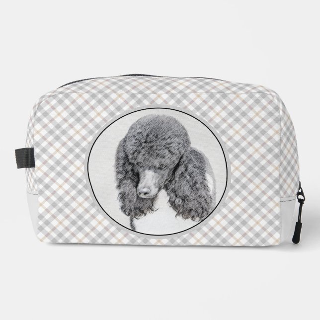 Standard Poodle Painting Parti Black White Dog Art Dopp Kit (Front)