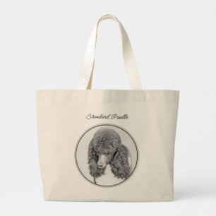 Standard Poodle Painting Parti Black White Dog Art Large Tote Bag
