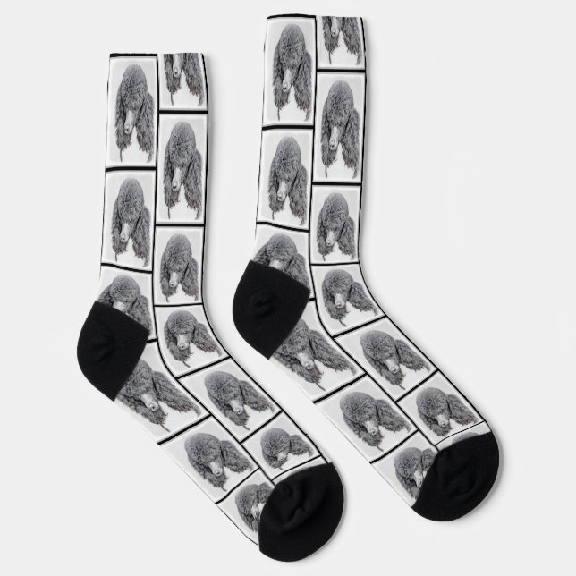 Standard Poodle Painting Parti Black White Dog Art Socks (Right)