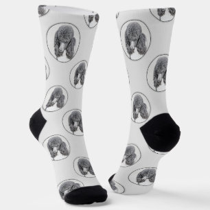 Standard Poodle Painting Parti Black White Dog Art Socks