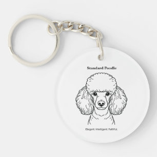 Standard Poodle Portrait Black Line Illustration Key Ring