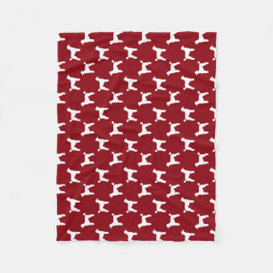 Standard Poodle Silhouettes Pattern Red and White Fleece Blanket