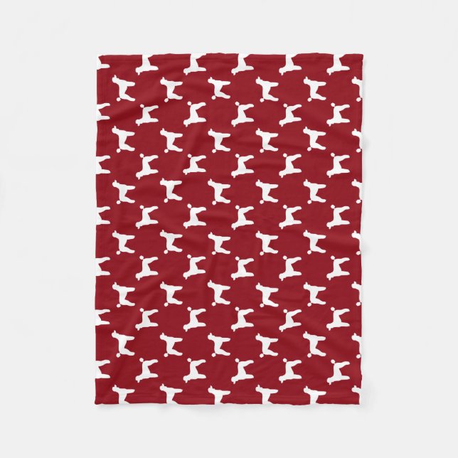 Standard Poodle Silhouettes Pattern Red and White Fleece Blanket (Front)