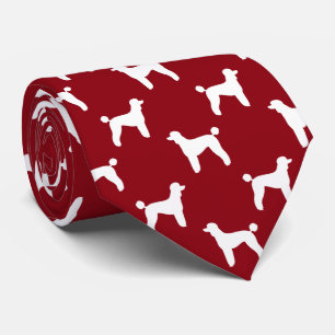 Standard Poodle Silhouettes Pattern White and Red Tie
