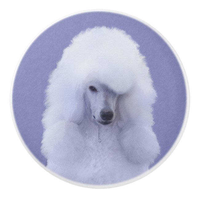 Standard Poodle White Painting - Original Dog Art Ceramic Knob (Front)