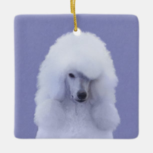 Standard Poodle White Painting - Original Dog Art Ceramic Ornament