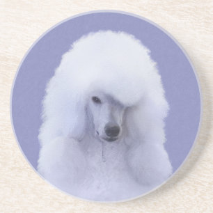 Standard Poodle White Painting - Original Dog Art Coaster