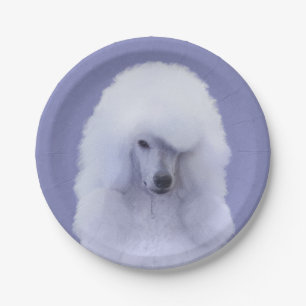 Standard Poodle White Painting - Original Dog Art Paper Plate