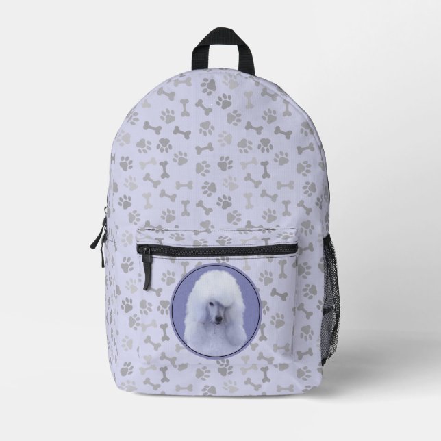 Standard Poodle White Painting - Original Dog Art Printed Backpack (Front)