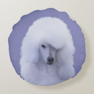 Standard Poodle White Painting - Original Dog Art Round Cushion