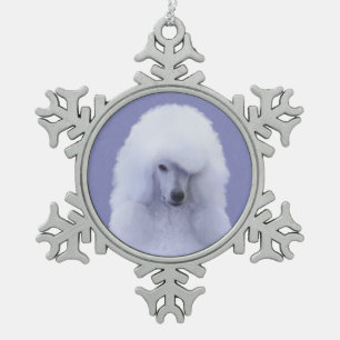 Standard Poodle White Painting - Original Dog Art Snowflake Pewter Christmas Ornament