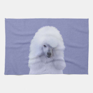 Standard Poodle White Painting - Original Dog Art Tea Towel