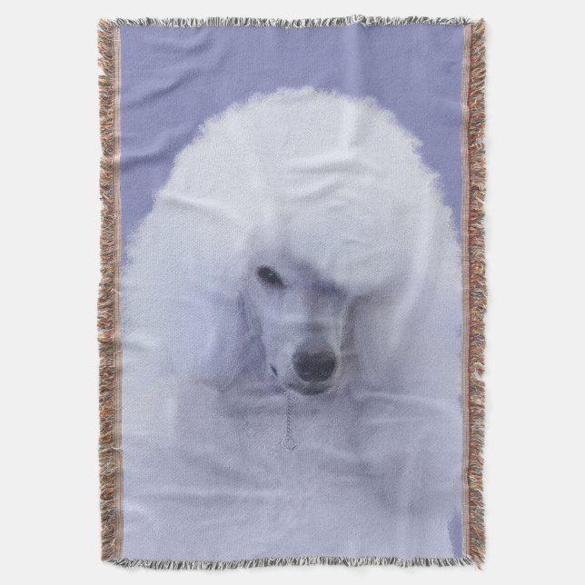 Standard Poodle White Painting - Original Dog Art Throw Blanket (Front Vertical)