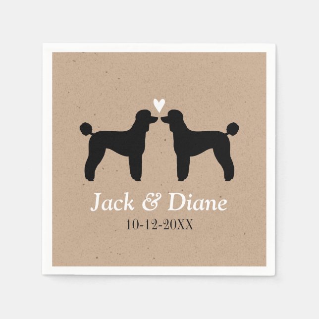 Standard Poodles Wedding Couple with Custom Text Napkin (Front)