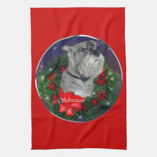 Standard Schnauzer Christmas Tea Towel (Vertical)