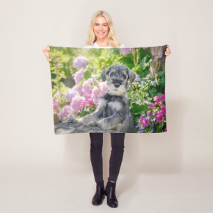 Standard Schnauzer Puppy in a Flowering Garden Fleece Blanket