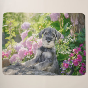 Standard Schnauzer Puppy in a Flowering Garden Sherpa Blanket