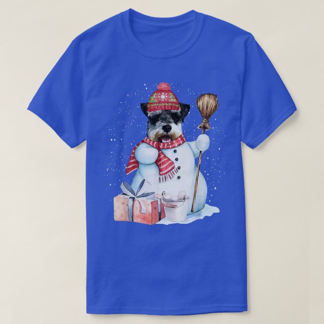Standard Schnauzer Snowman Snow Night Christmas Do T-Shirt (Design Front)