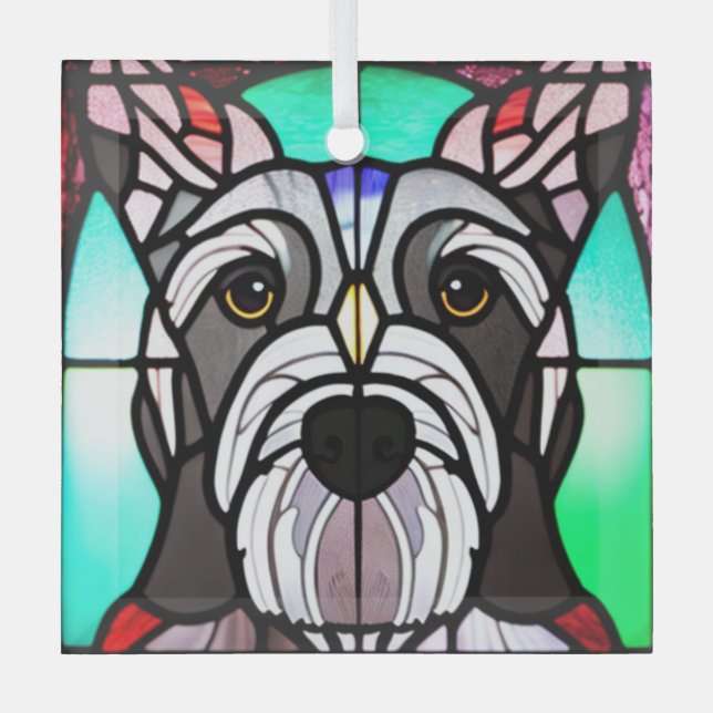 Standard Schnauzer "Stained Glass" Glass Tree Decoration (Front)