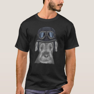 Standard Schnauzer Wearing Vintage Motorcycle Helm T-Shirt